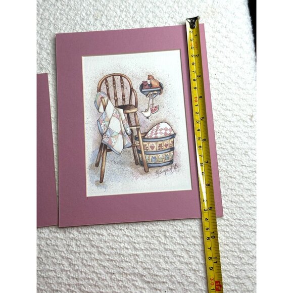 Margaret B. Signed Vintage Country Decor Matted Two Prints High Chair Blanket - Picture 6 of 9